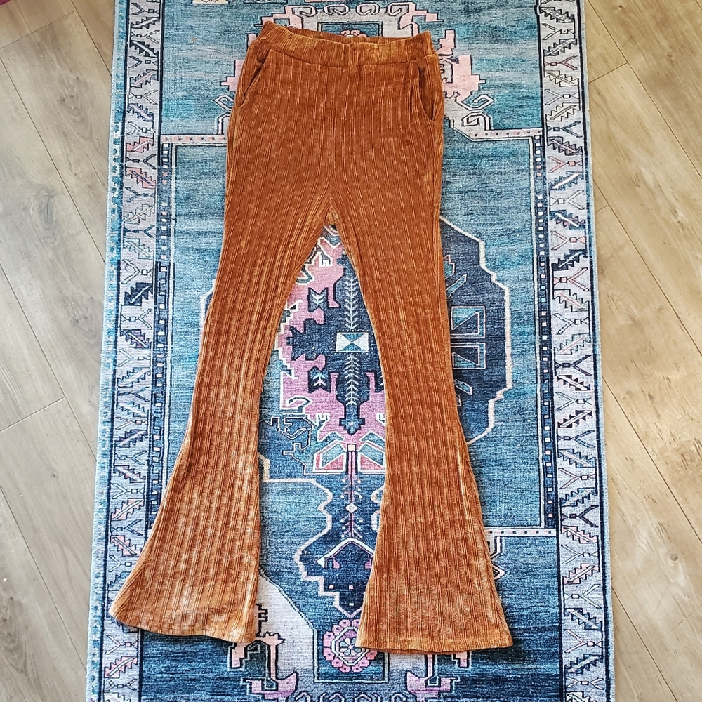 Orange corduroy flare pants, 4